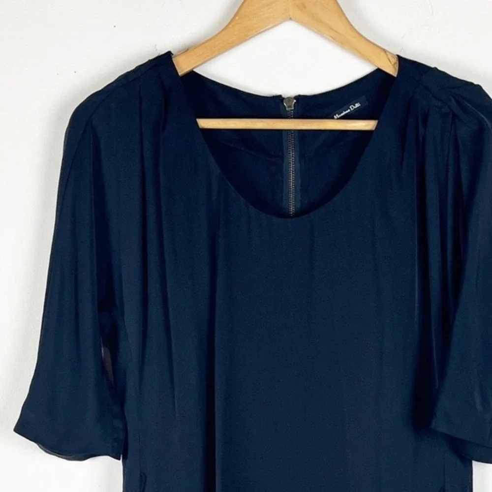 2/$30 Massimo Dutti  Navy SILK Blue Scoop‎ Neck Zip Back Shift Dress 4
